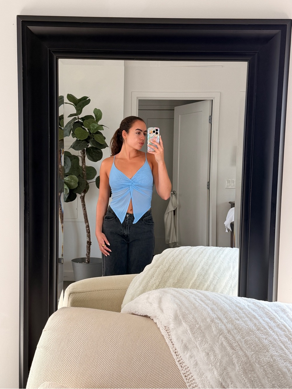 Urban Outfitters Light Blue Twist-Front Top